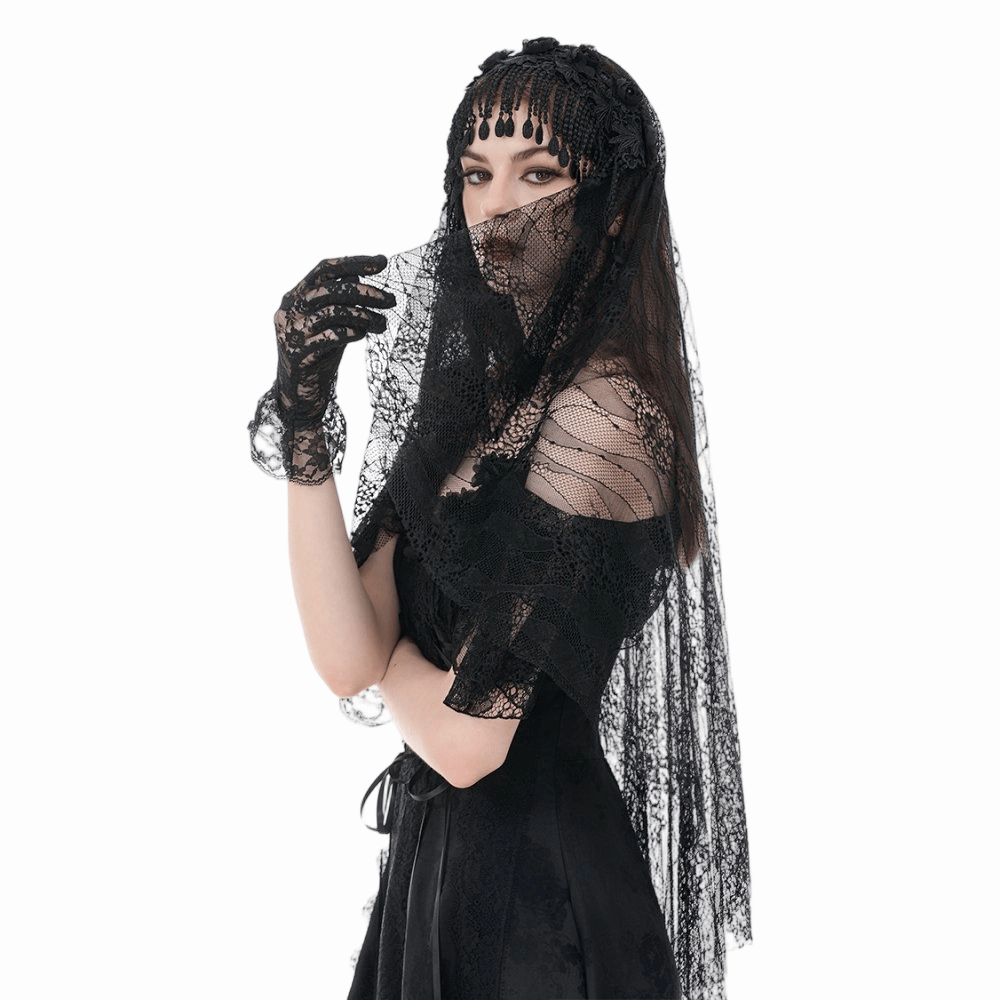Darkinlove Women's Gothic Floral Tassels Mesh Veil