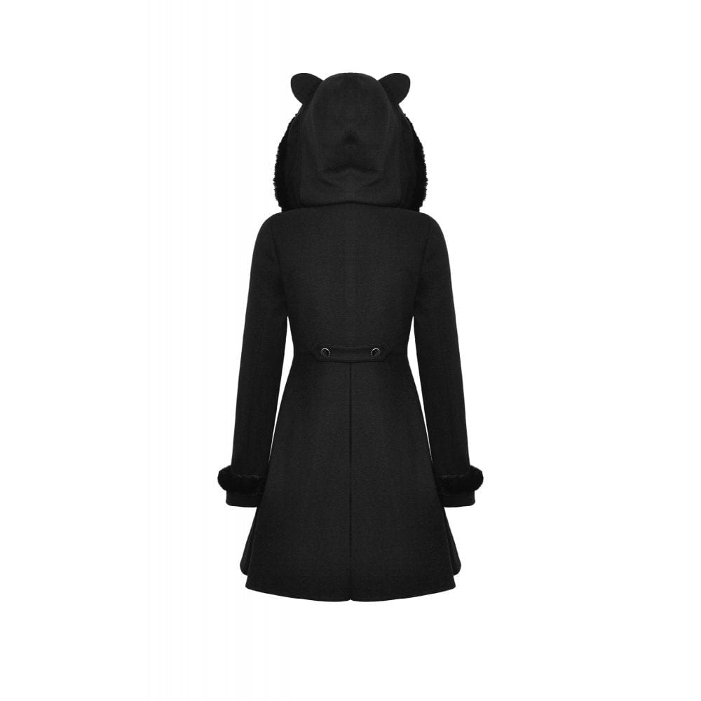 Darkinlove Women's Gothic Fluffy Splice Woolen Coat with Cat Ear Hood