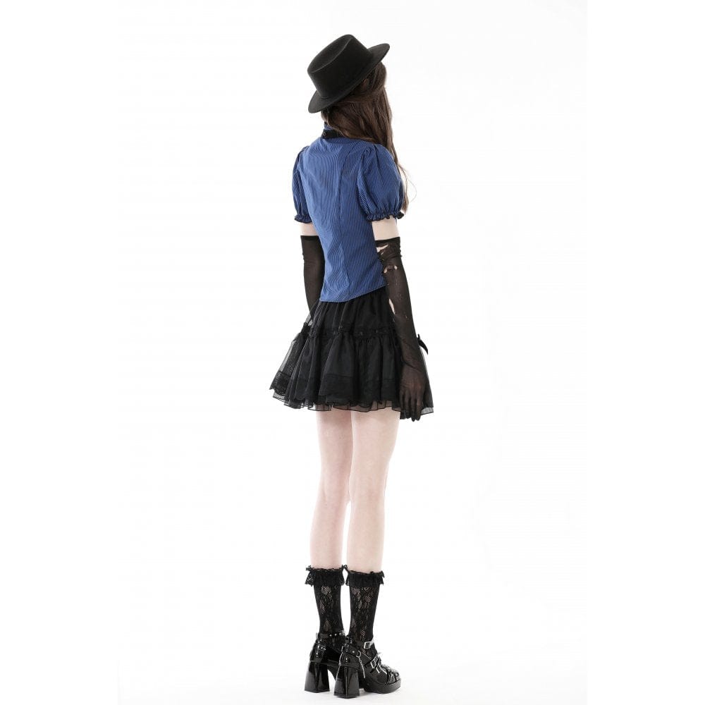 Darkinlove Women's Gothic Frilly Collar Striped Shirt