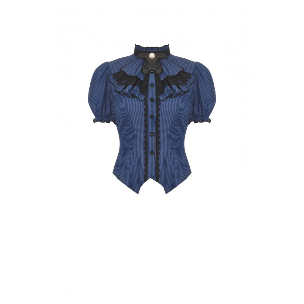 Darkinlove Women's Gothic Frilly Collar Striped Shirt