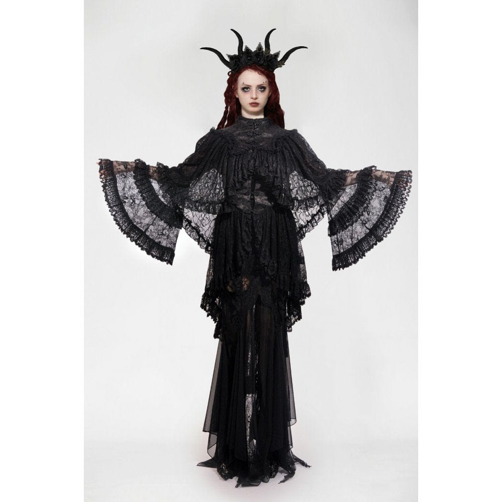 Darkinlove Women's Gothic Frog Ruffled Lace Cape