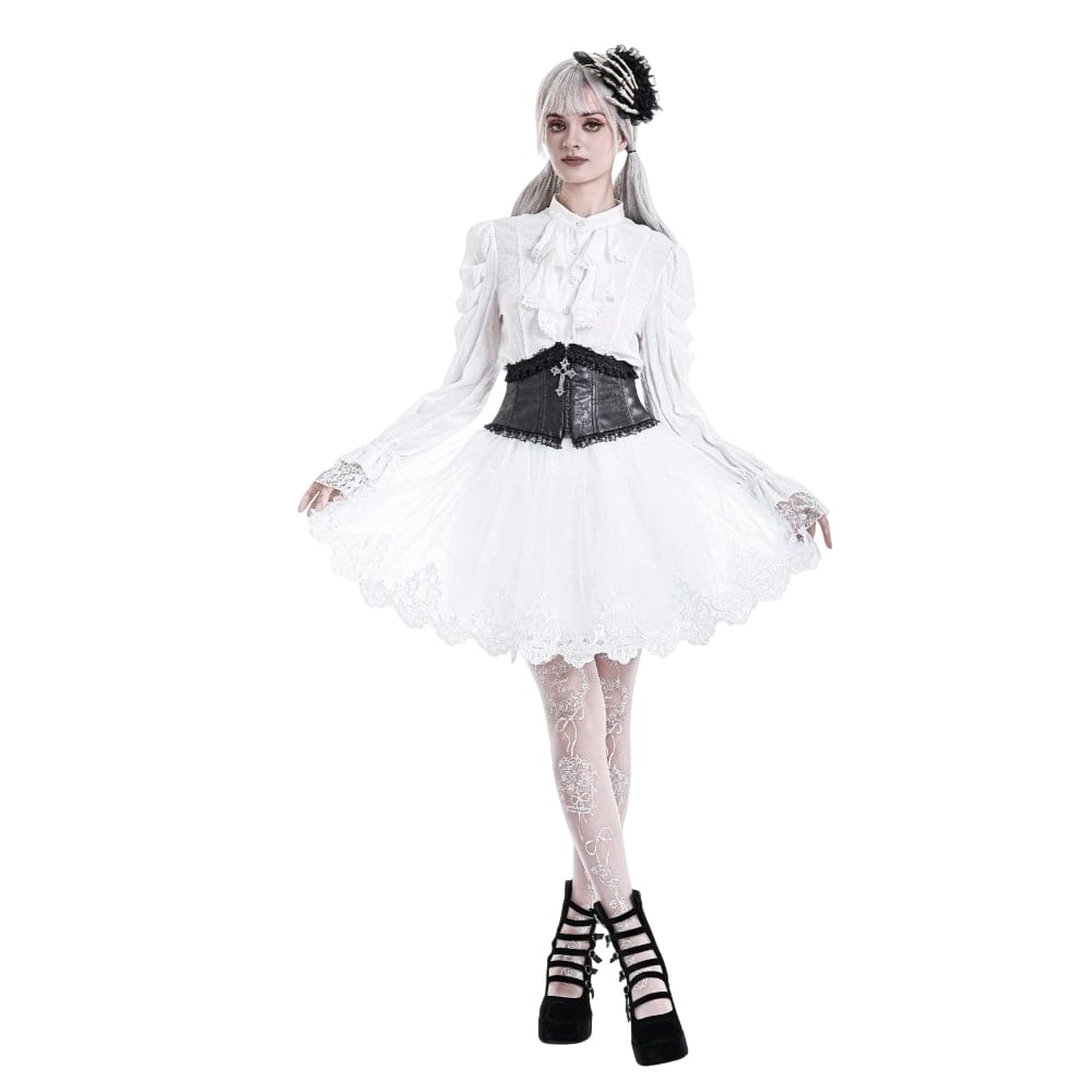 Darkinlove Women's Gothic Guipure Lace Hem Layered Mesh Mini Skirt