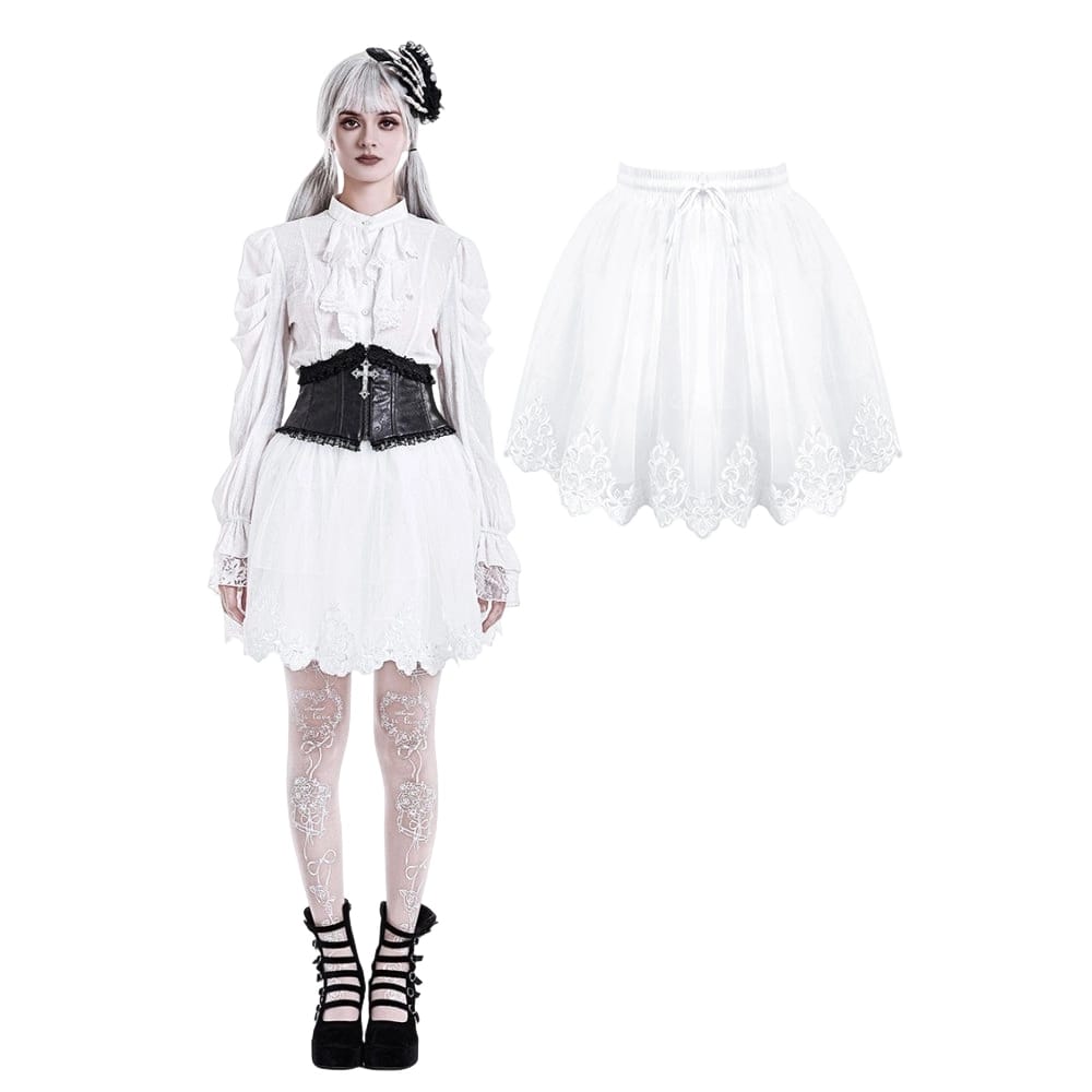 Darkinlove Women's Gothic Guipure Lace Hem Layered Mesh Mini Skirt