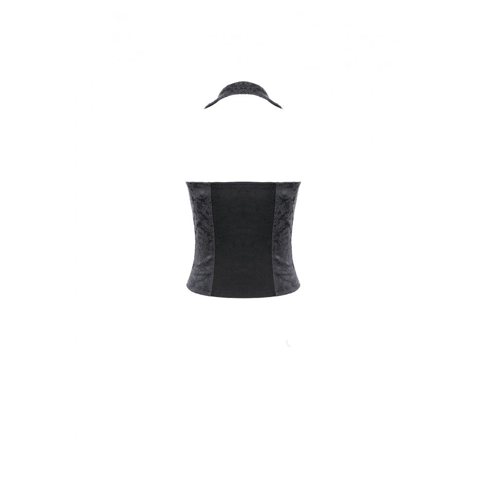 Darkinlove Women's Gothic Halter Lapel Zipper Jacquard Vest