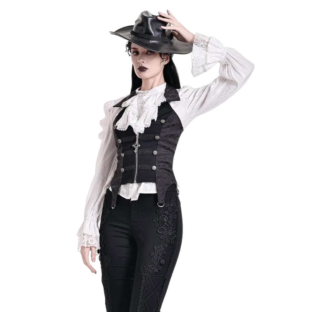 Darkinlove Women's Gothic Halter Lapel Zipper Jacquard Vest