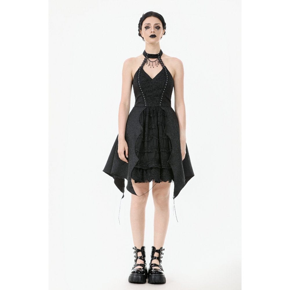 Darkinlove Women's Gothic Halterneck Lace Party Dress