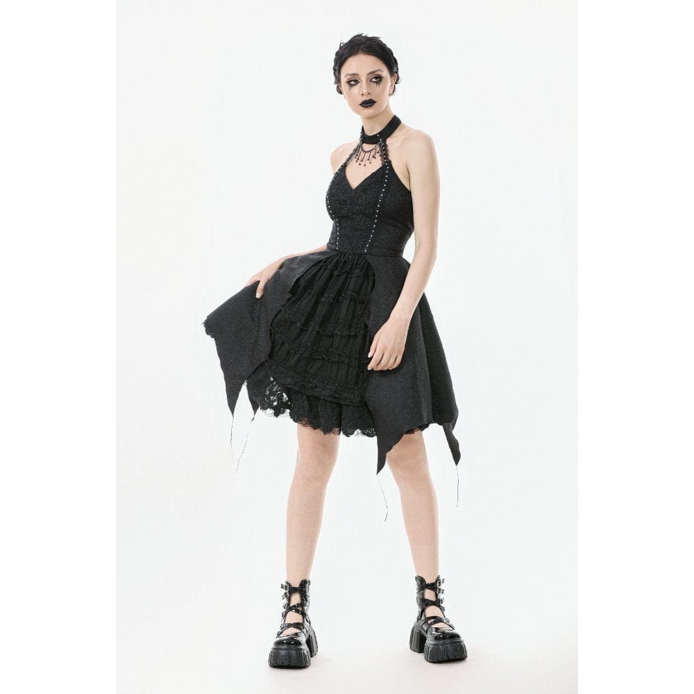 Darkinlove Women's Gothic Halterneck Lace Party Dress