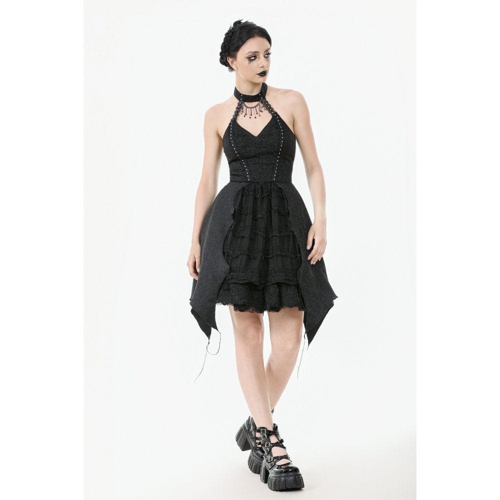 Darkinlove Women's Gothic Halterneck Lace Party Dress