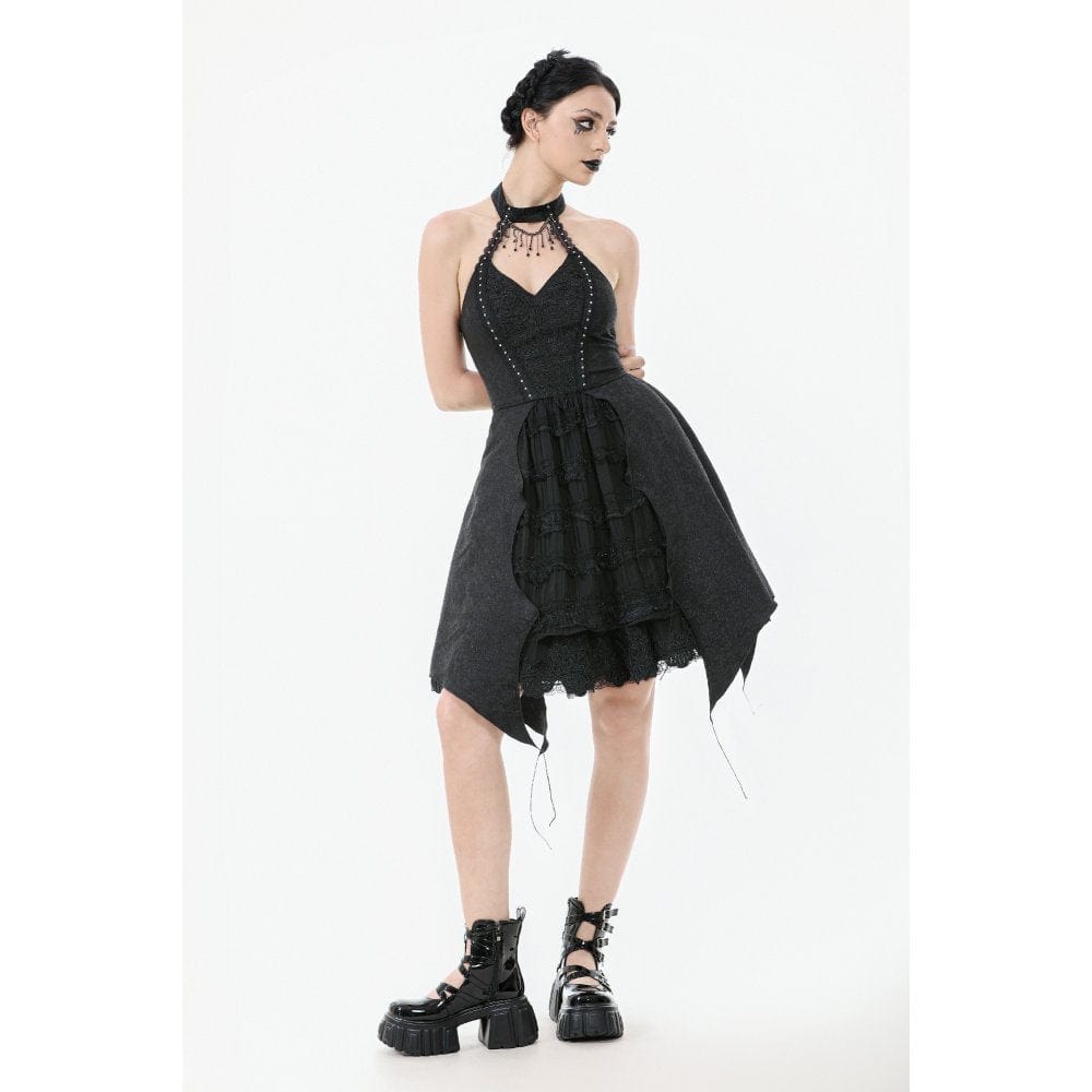 Darkinlove Women's Gothic Halterneck Lace Party Dress