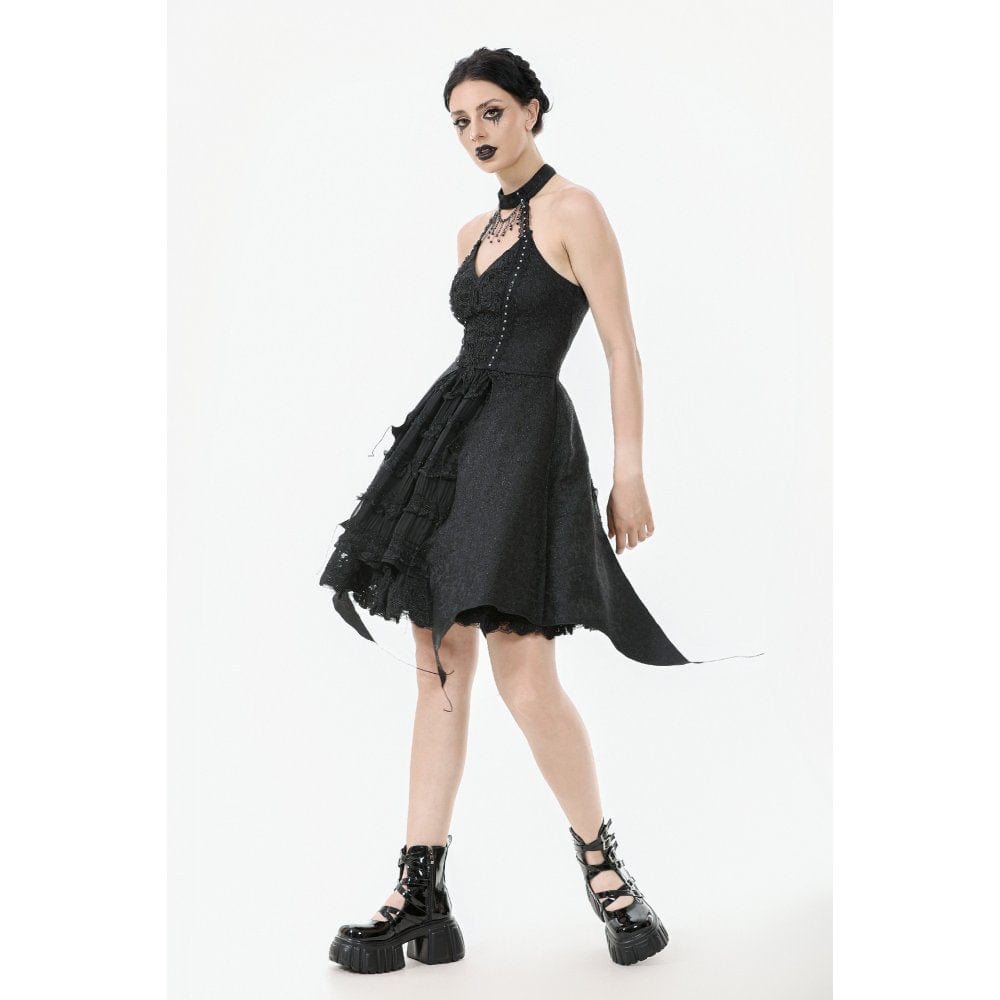 Darkinlove Women's Gothic Halterneck Lace Party Dress
