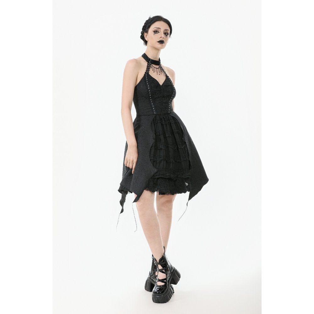 Darkinlove Women's Gothic Halterneck Lace Party Dress