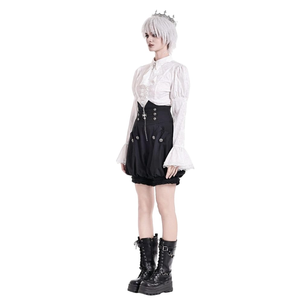 Darkinlove Women's Gothic High‑Waisted Cross Zipper Engraved Buttons Decor Pumpkin Shorts