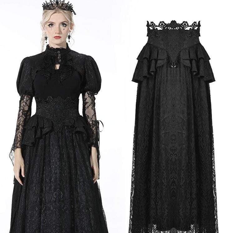 Darkinlove Women's Gothic High-waisted Jacquard Black Long Skirt