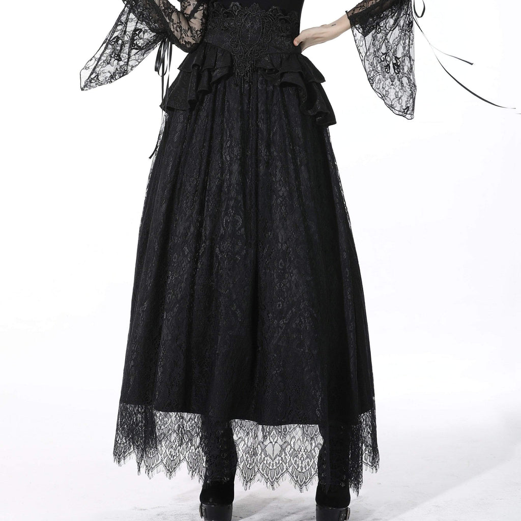 Darkinlove Women's Gothic High-waisted Jacquard Black Long Skirt
