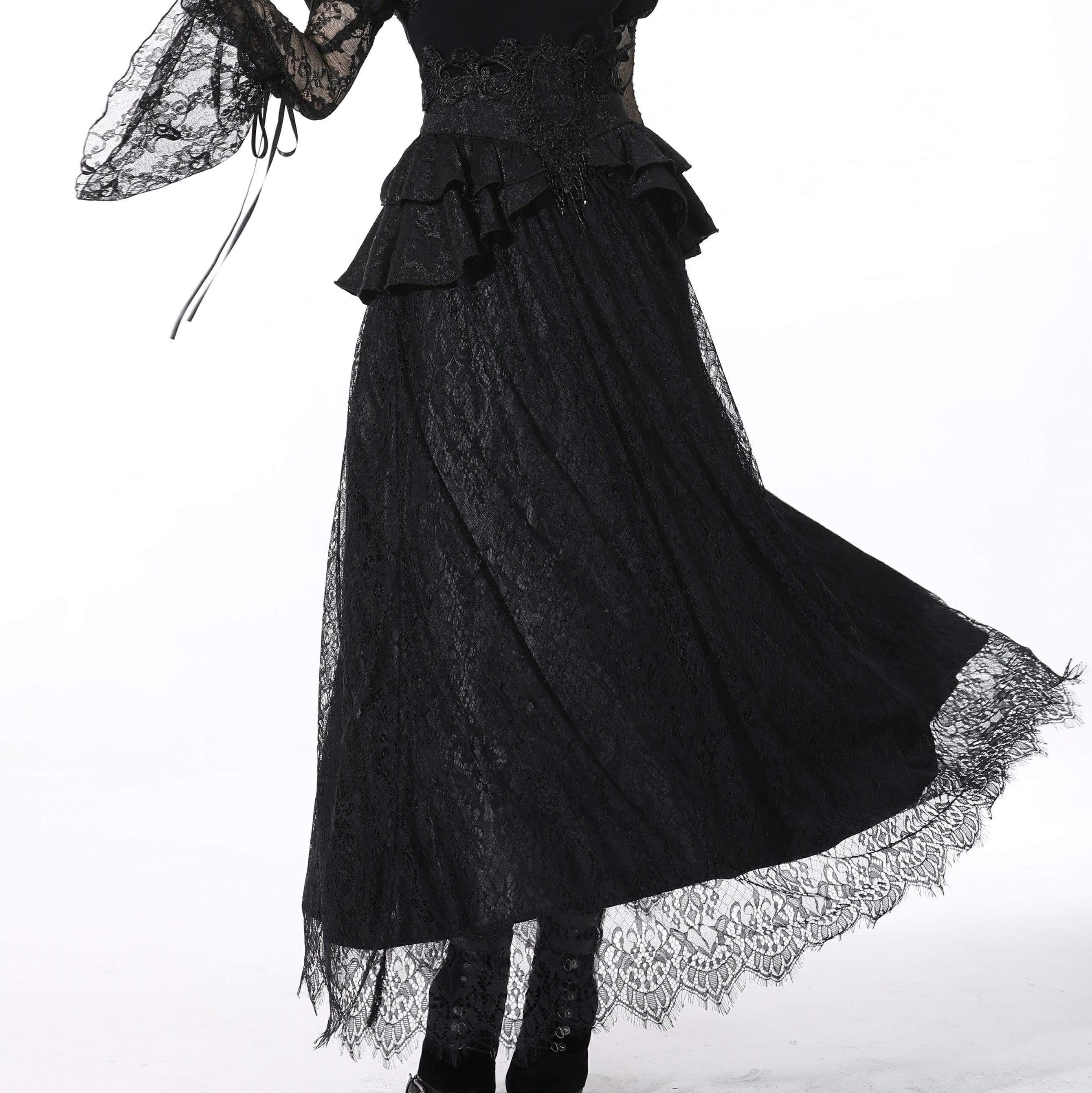 Darkinlove Women's Gothic High-waisted Jacquard Black Long Skirt