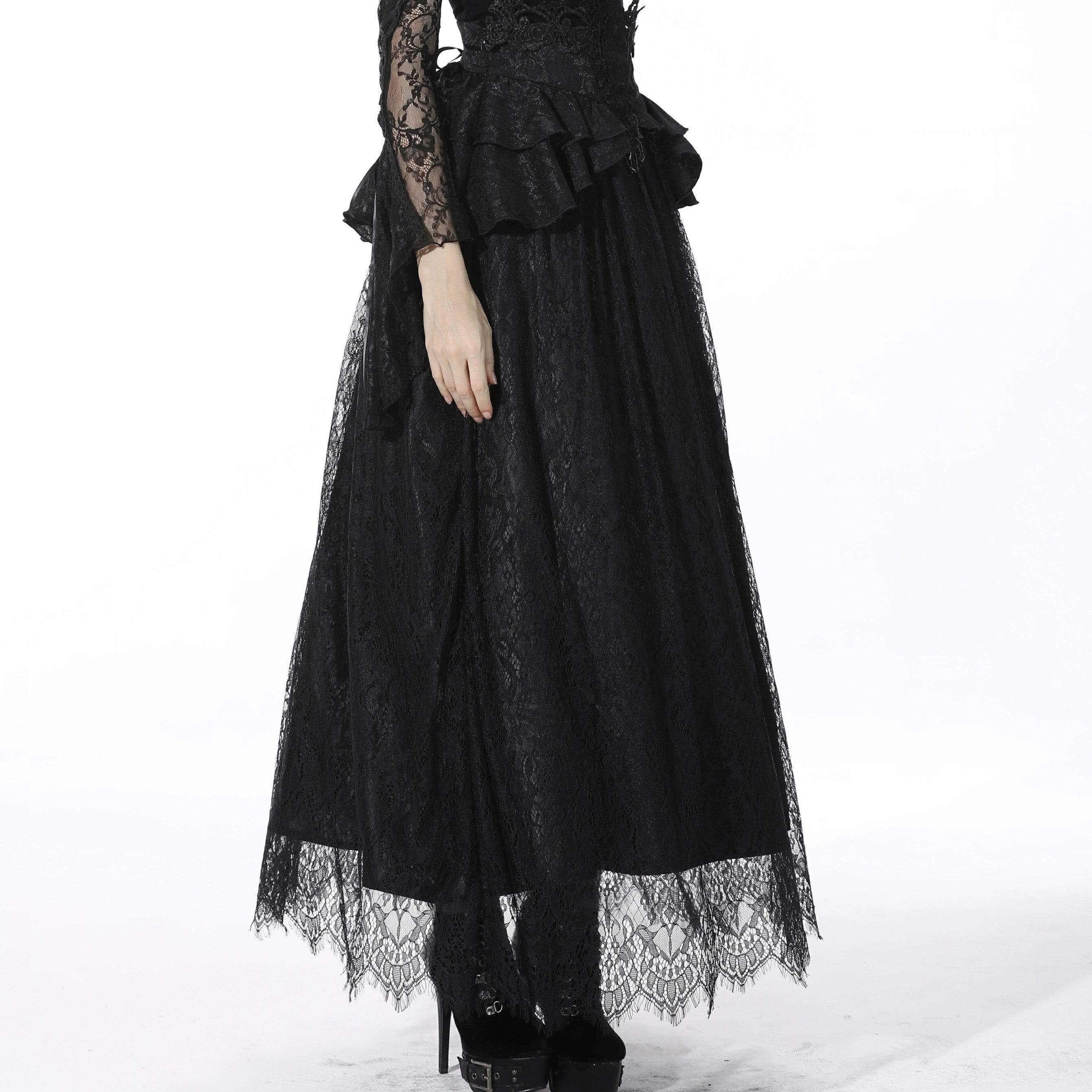 Darkinlove Women's Gothic High-waisted Jacquard Black Long Skirt