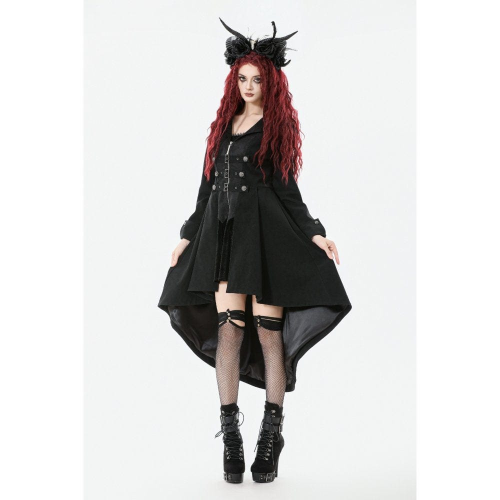 Darkinlove Women's Gothic Irregular Bouble-breasted Buckle-up Strap Coat