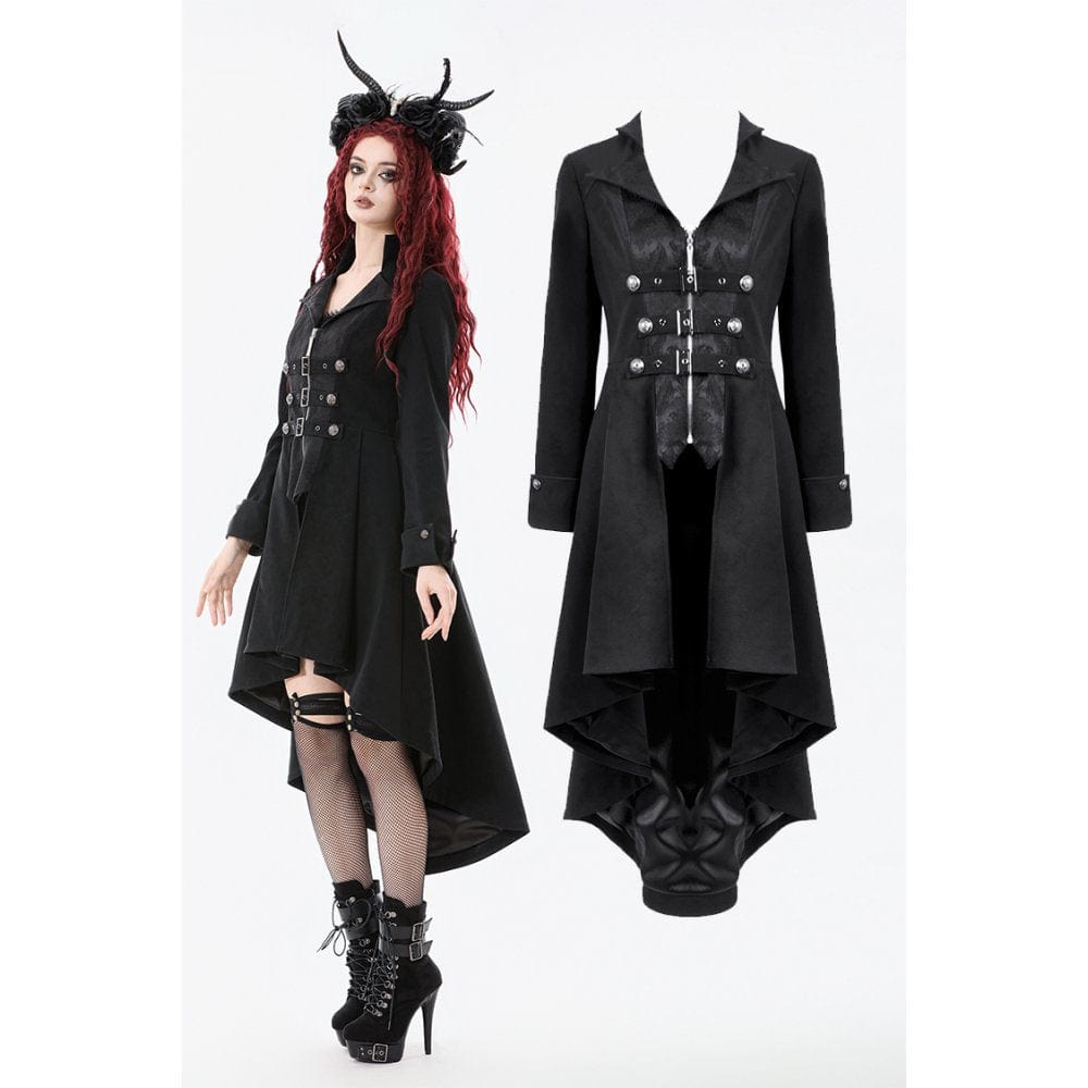 Darkinlove Women's Gothic Irregular Bouble-breasted Buckle-up Strap Coat
