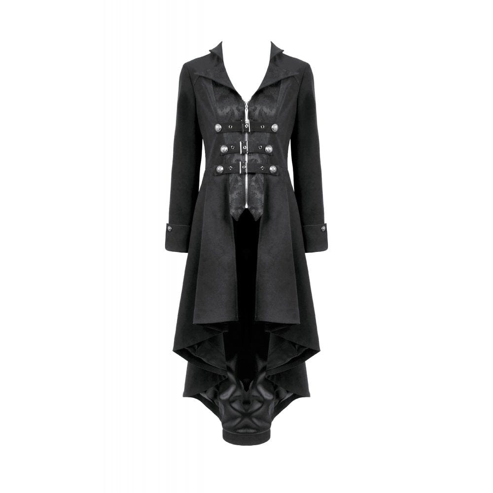 Darkinlove Women's Gothic Irregular Bouble-breasted Buckle-up Strap Coat