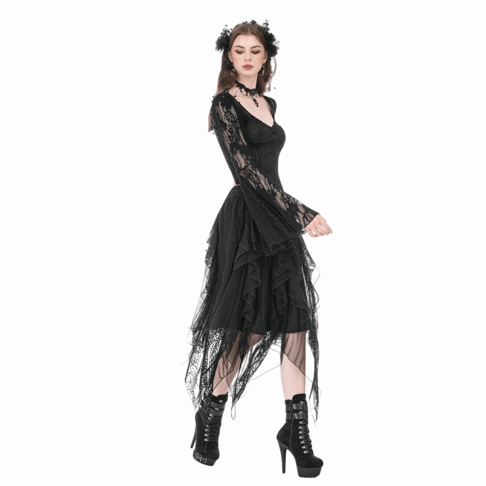 Darkinlove Women's Gothic Irregular Layered Mesh Long Skirt