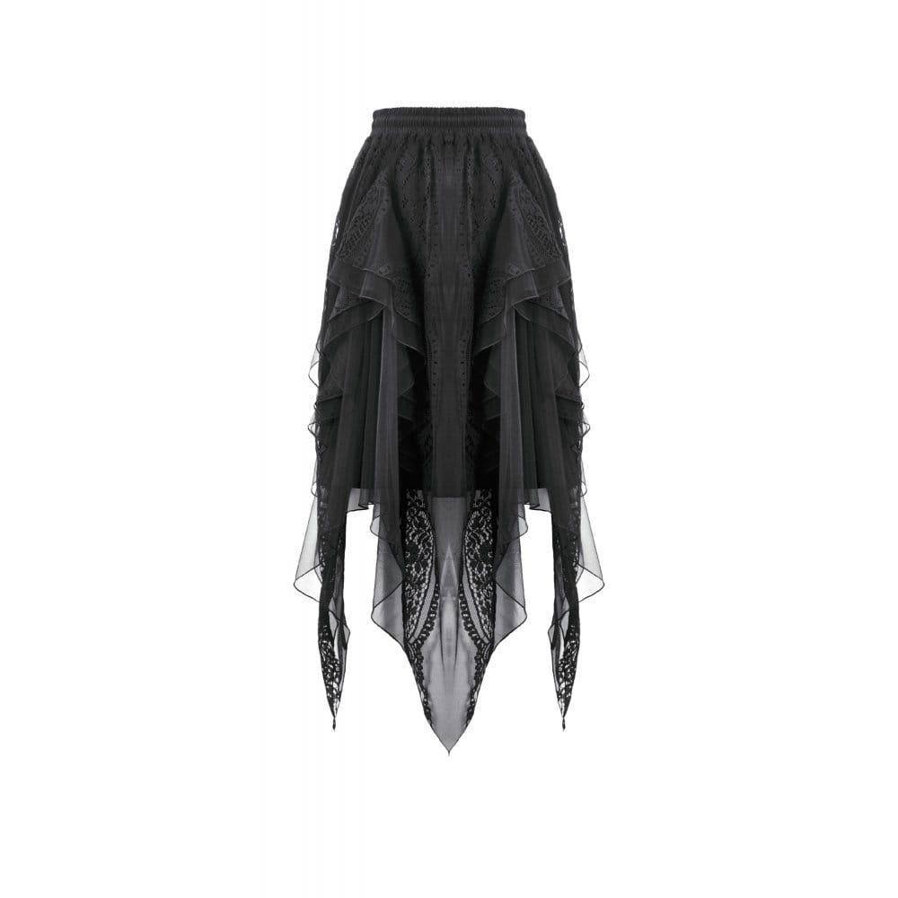 Darkinlove Women's Gothic Irregular Layered Mesh Long Skirt
