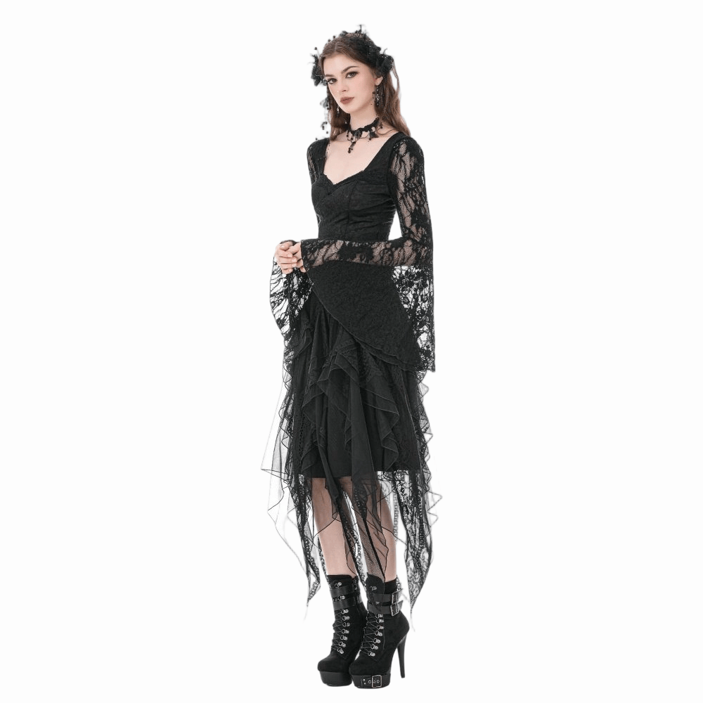 Darkinlove Women's Gothic Irregular Layered Mesh Long Skirt