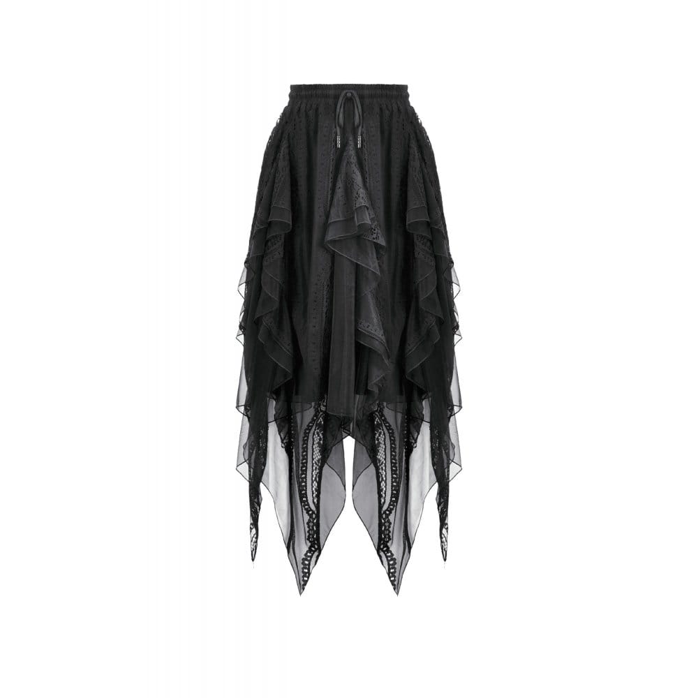 Darkinlove Women's Gothic Irregular Layered Mesh Long Skirt