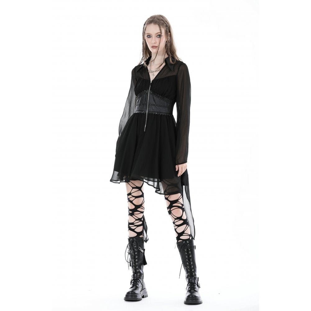 Darkinlove Women's Gothic Irregular Plunging Flared Sleeved Dress