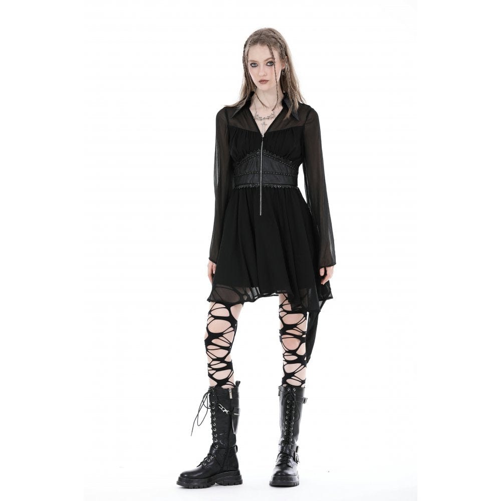 Darkinlove Women's Gothic Irregular Plunging Flared Sleeved Dress