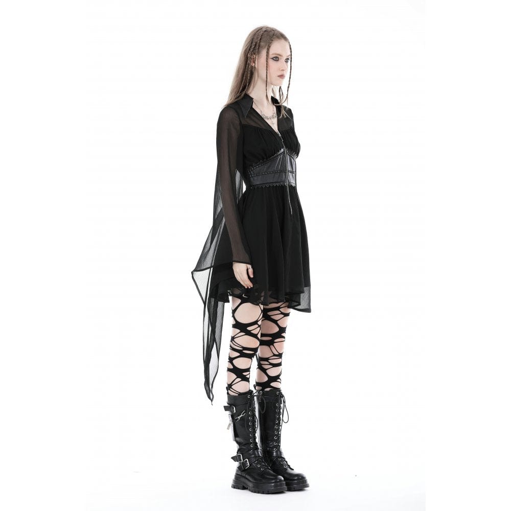 Darkinlove Women's Gothic Irregular Plunging Flared Sleeved Dress
