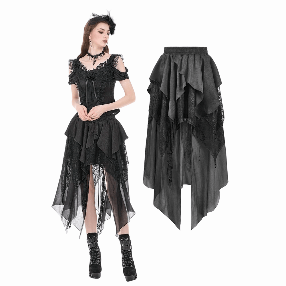 Darkinlove Women's Gothic Irregular Ruffled High-Low Skirt