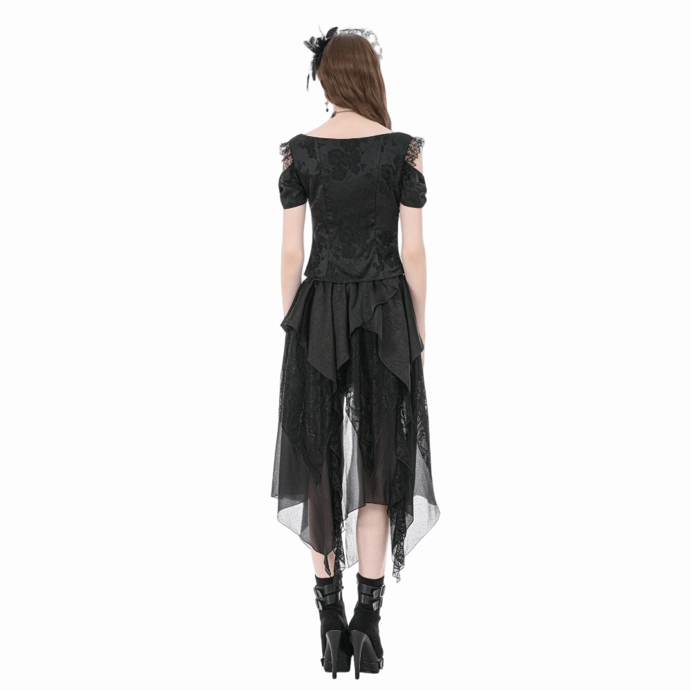 Darkinlove Women's Gothic Irregular Ruffled High-Low Skirt
