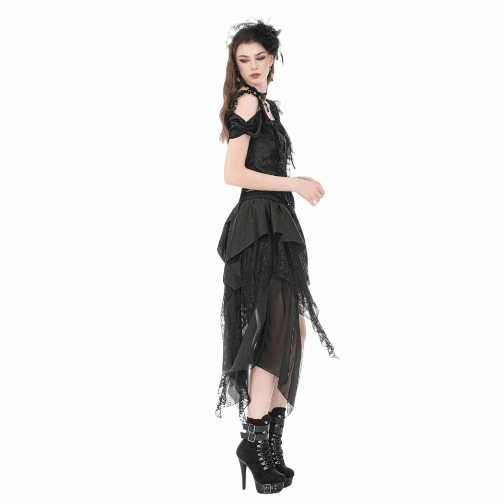 Darkinlove Women's Gothic Irregular Ruffled High-Low Skirt