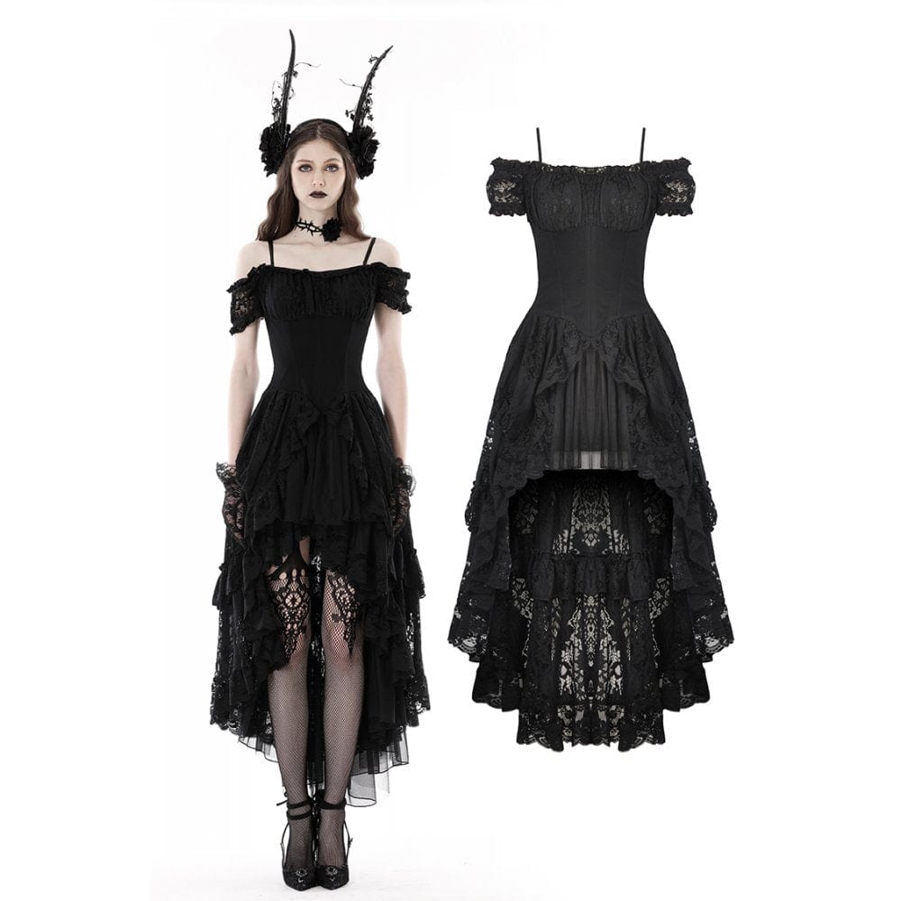Darkinlove Women's Gothic Irregular Ruffled Lace Dress
