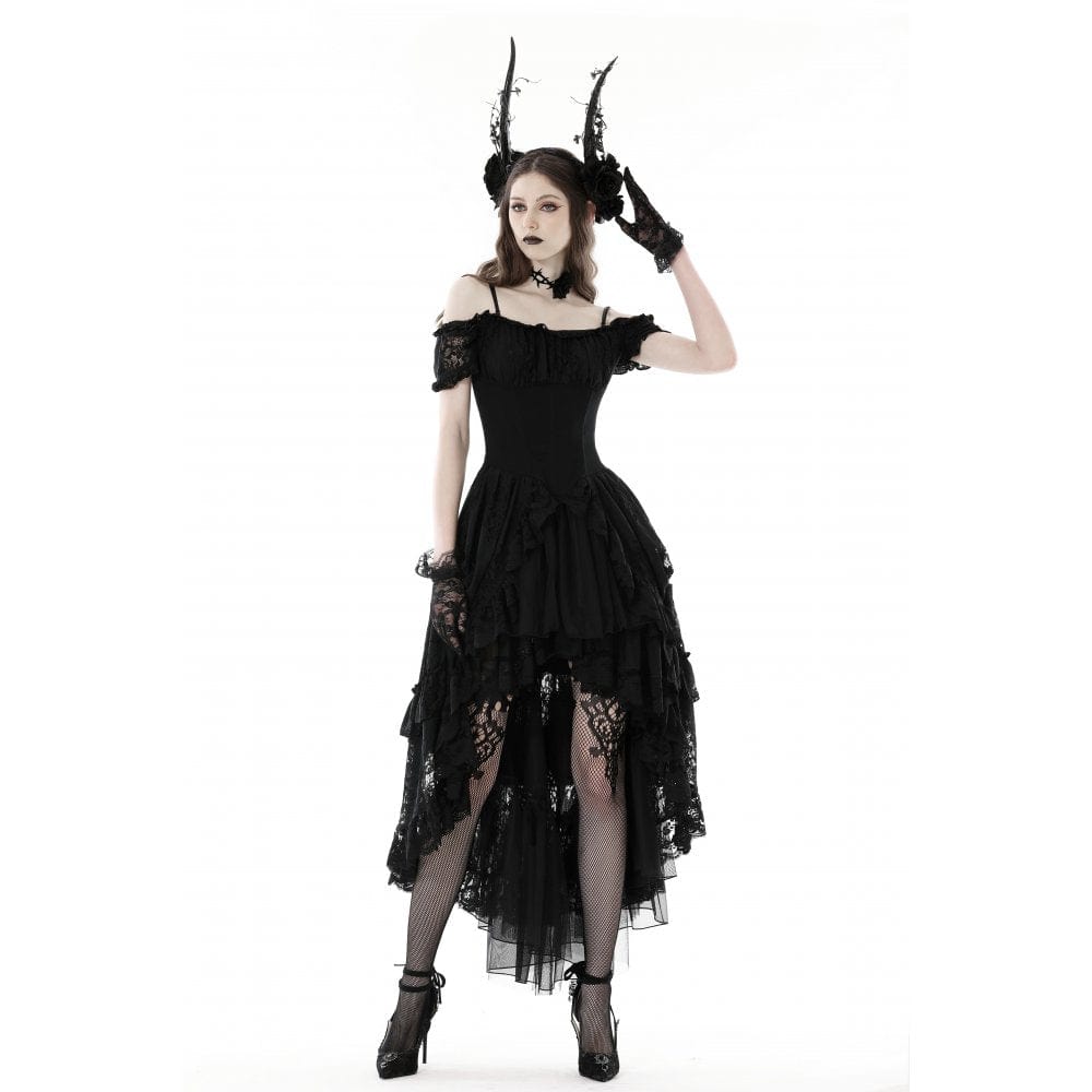 Darkinlove Women's Gothic Irregular Ruffled Lace Dress