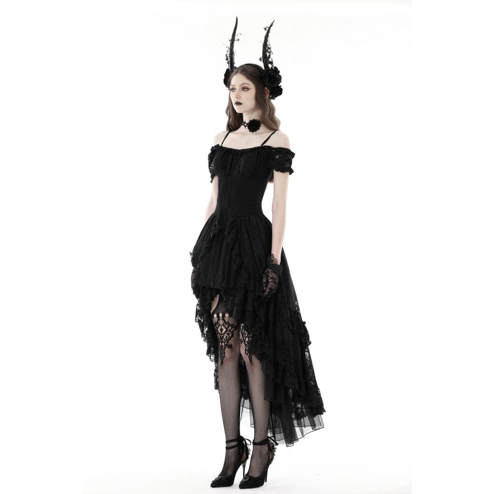 Darkinlove Women's Gothic Irregular Ruffled Lace Dress