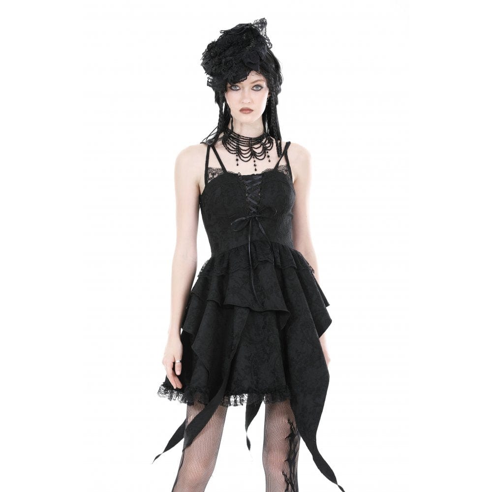 Darkinlove Women's Gothic Irregular Ruffled Layered Slip Dress