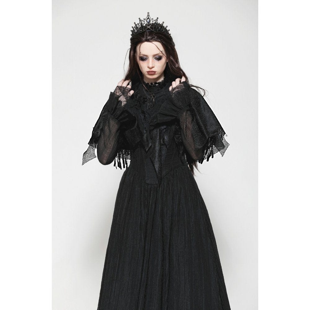 Darkinlove Women's Gothic Irregular Tassels Cape with Neckwear