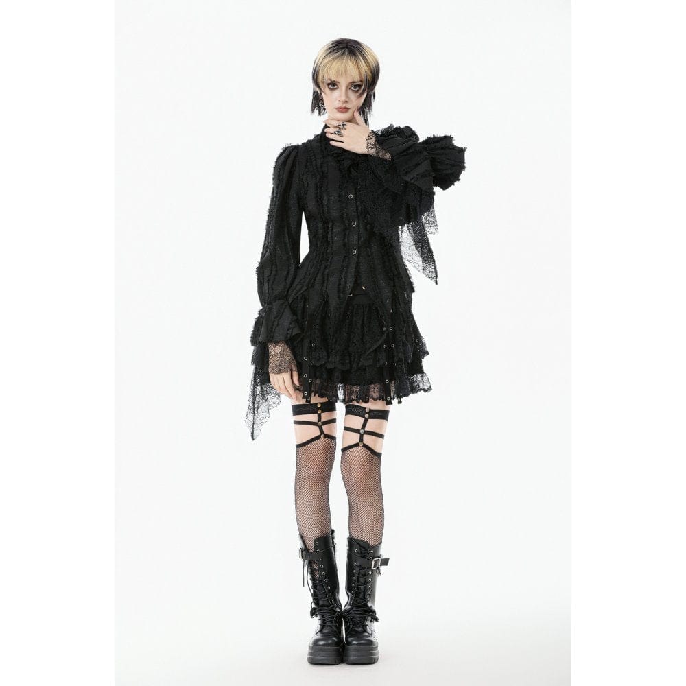 Darkinlove Women's Gothic Irregular Unedged Puff Sleeved Shirt