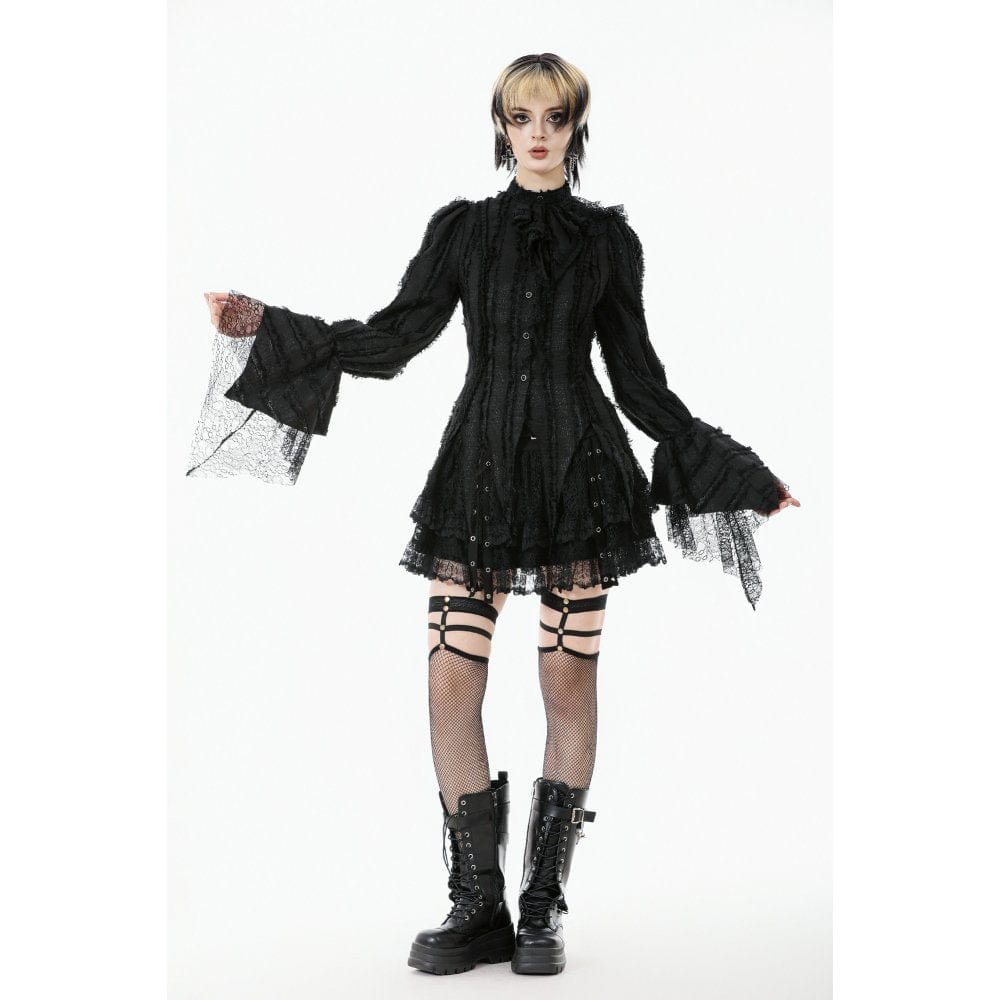 Darkinlove Women's Gothic Irregular Unedged Puff Sleeved Shirt