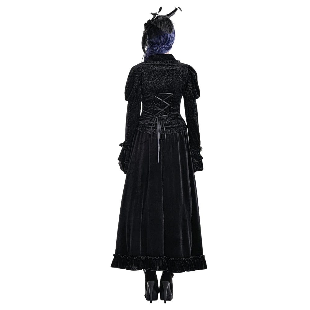 Darkinlove Women's Gothic Jacquard Cutout Buckle Strap Bell Sleeve Top