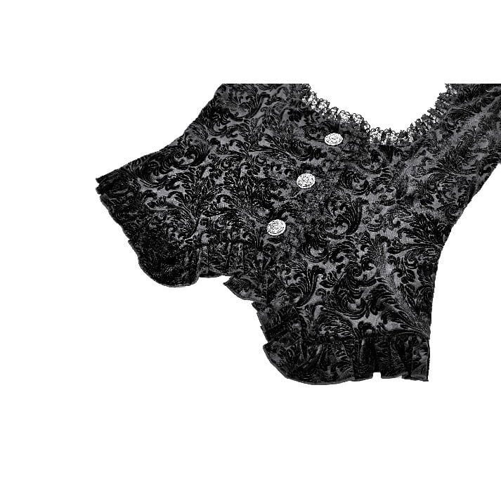 Darkinlove Women's Gothic Jacquard Cutout Buckle Strap Bell Sleeve Top