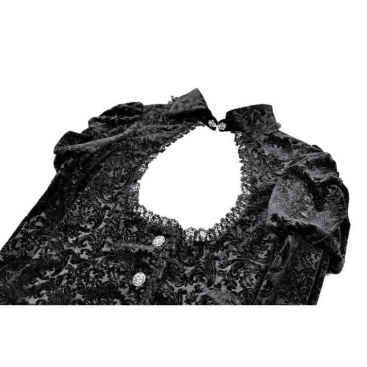 Darkinlove Women's Gothic Jacquard Cutout Buckle Strap Bell Sleeve Top