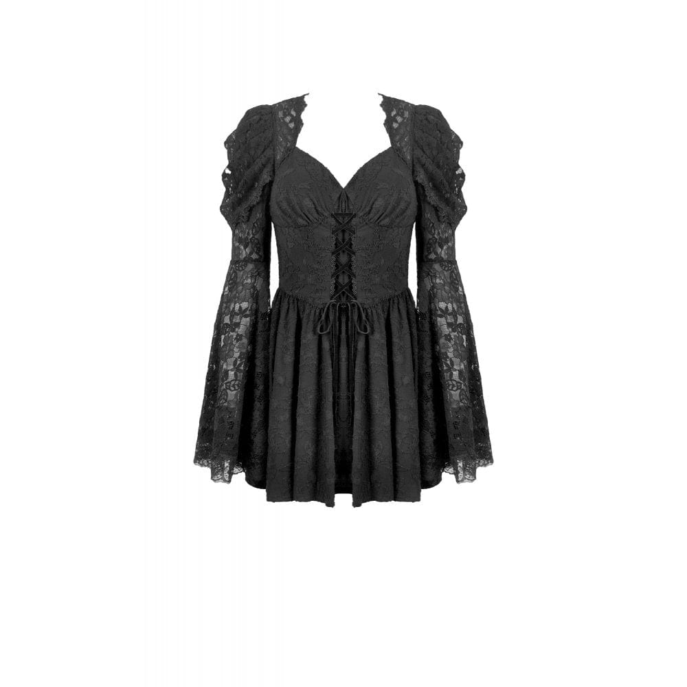 Darkinlove Women's Gothic Jacquard Floral Lace Sleeved Dress
