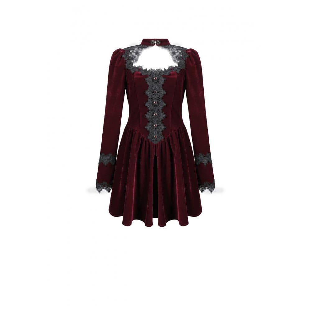 Darkinlove Women's Gothic Lace Applique Cutout Velvet Short Dress