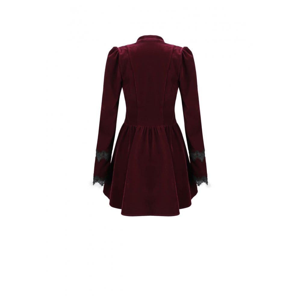 Darkinlove Women's Gothic Lace Applique Cutout Velvet Short Dress