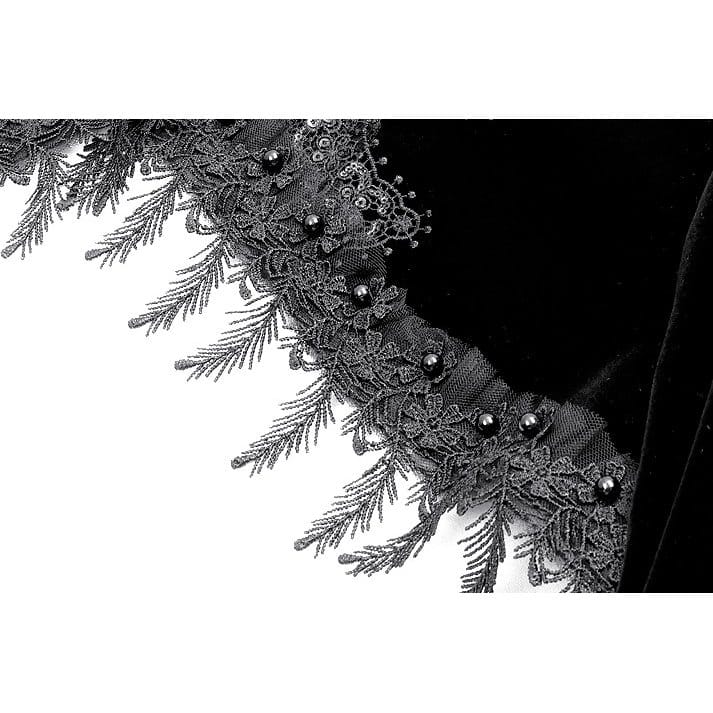 Darkinlove Women's Gothic Lace Applique Flare Sleeve Velvet Cape