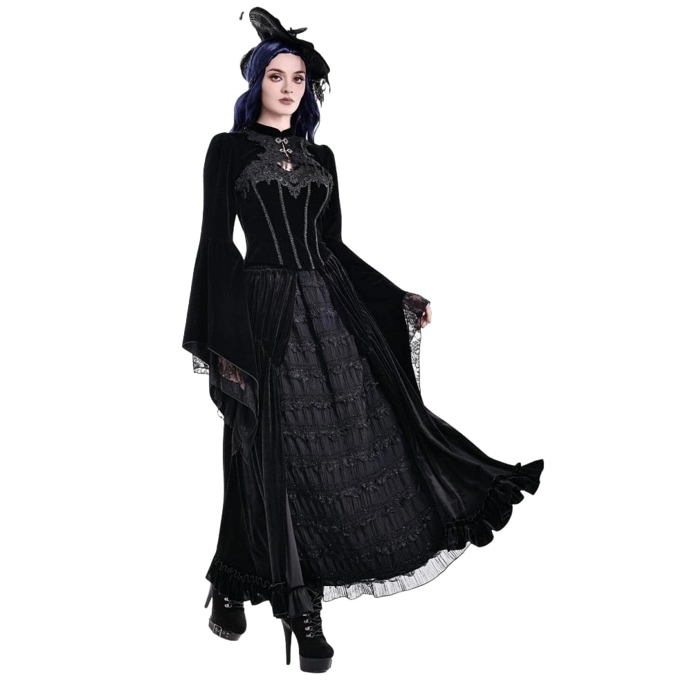 Darkinlove Women's Gothic Lace Applique Flare Sleeve Velvet Cape
