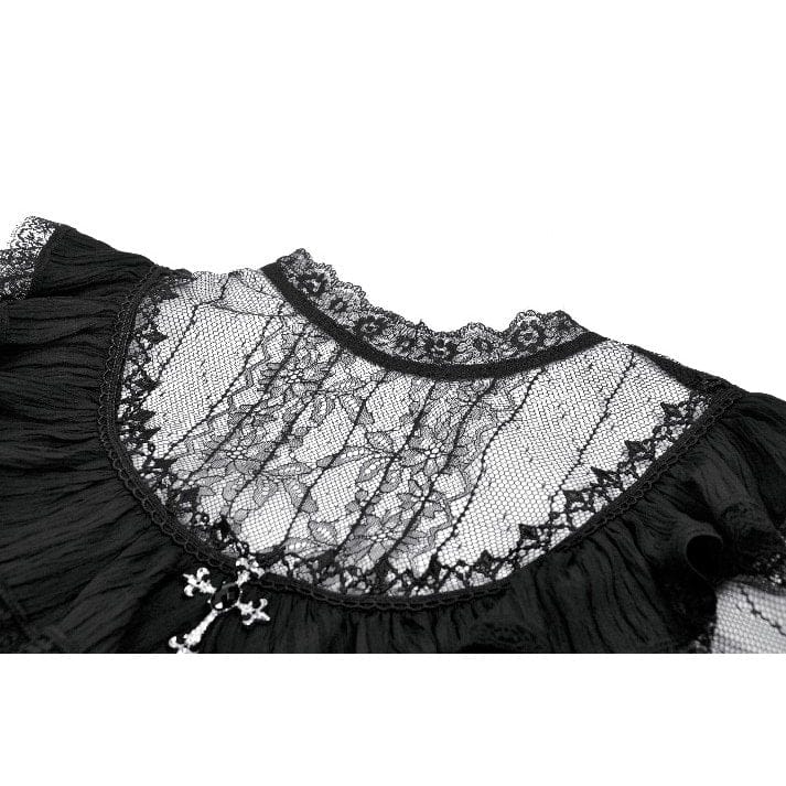 Darkinlove Women's Gothic Lace Cross Ruffled Short Sleeved Dress