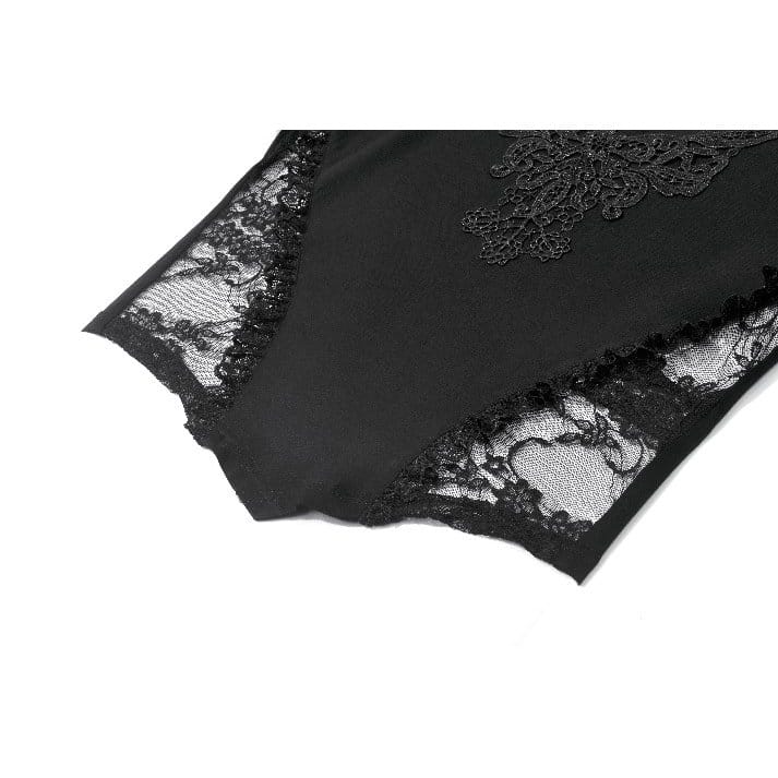 Darkinlove Women's Gothic Lace Embroidered Square-cut Collar Short Sleeve Top